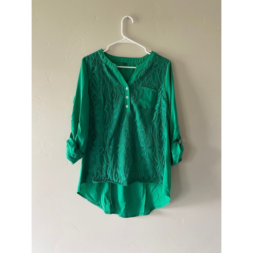 Women's Green Lace Flowy Tunic Blouse- size medium